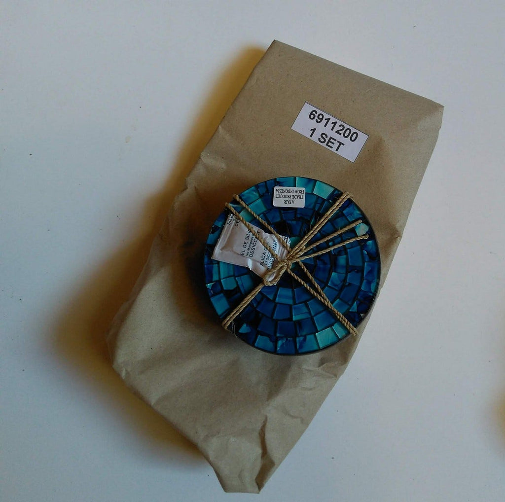 Coasters set/4 waters mosaic MDF/glass 4D blu/blk