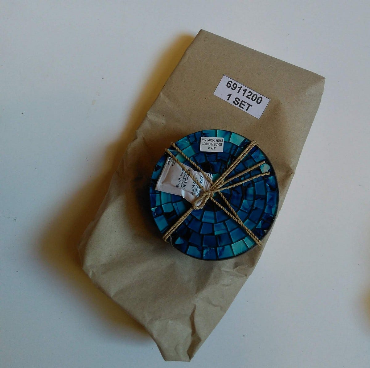 Coasters set/4 waters mosaic MDF/glass 4D blu/blk