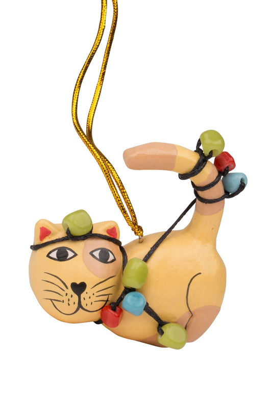 Ornament cat w/lights M/3 wd 2.5D brn