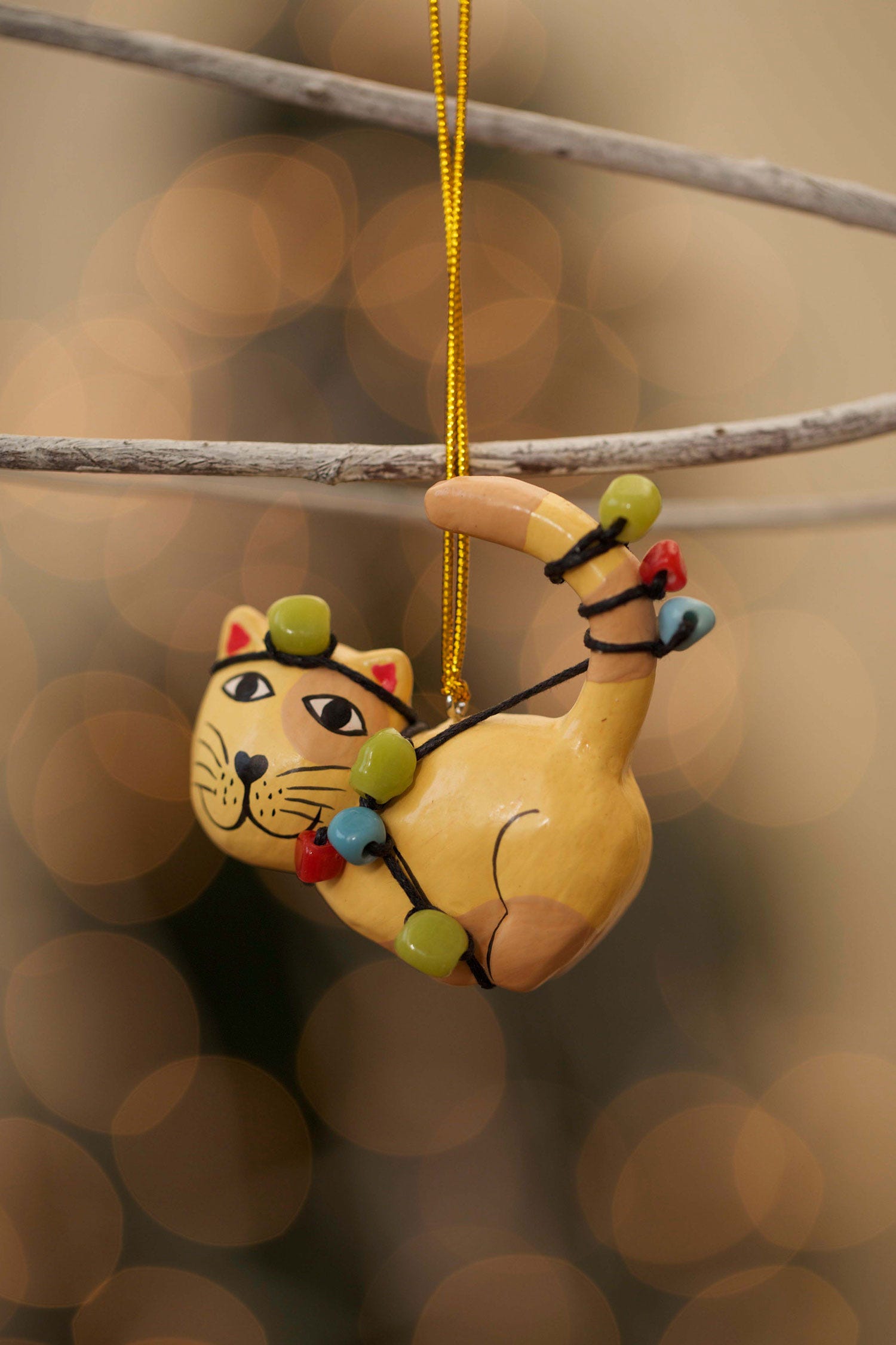 Ornament cat w/lights M/3 wd 2.5D brn