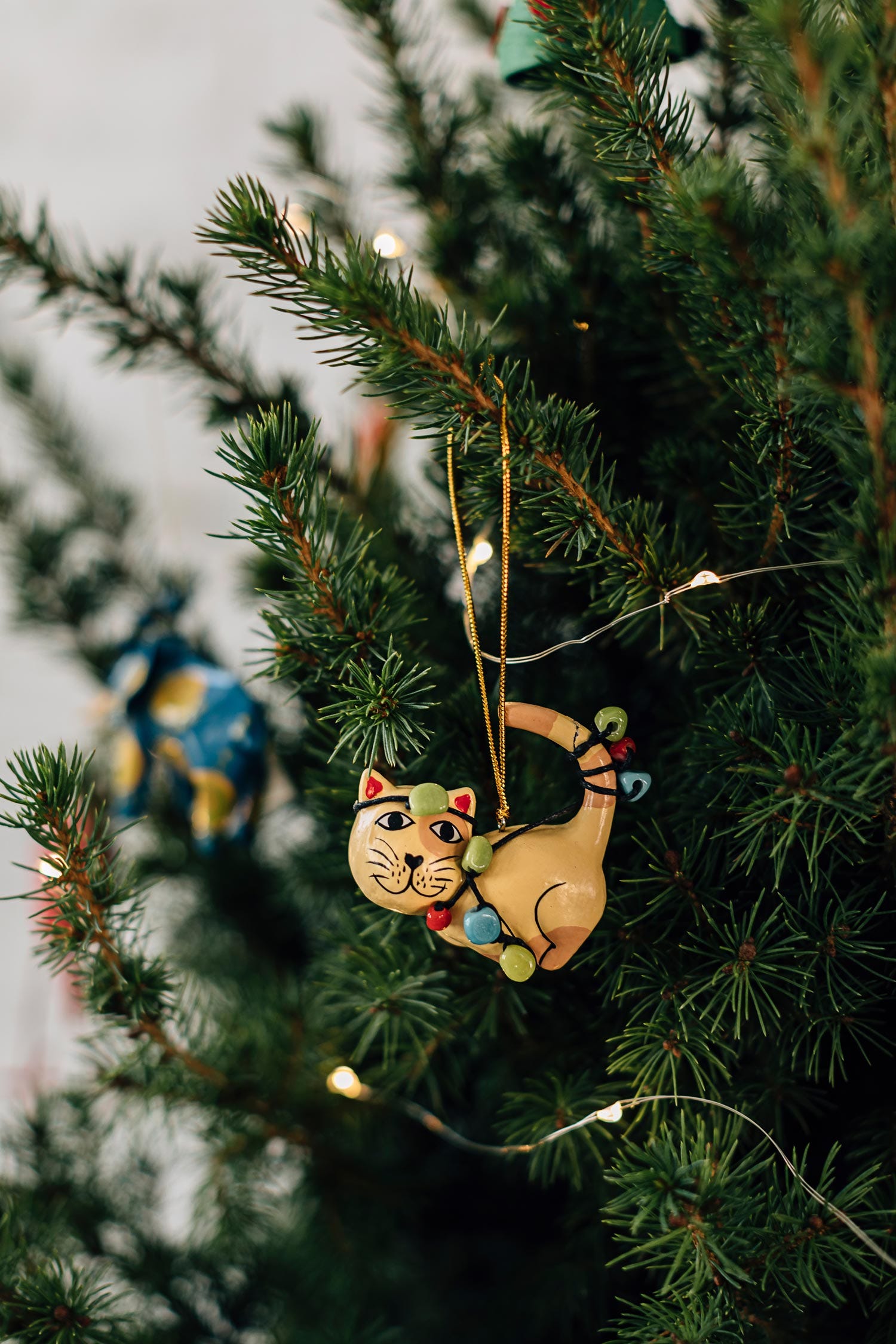 Ornament cat w/lights M/3 wd 2.5D brn