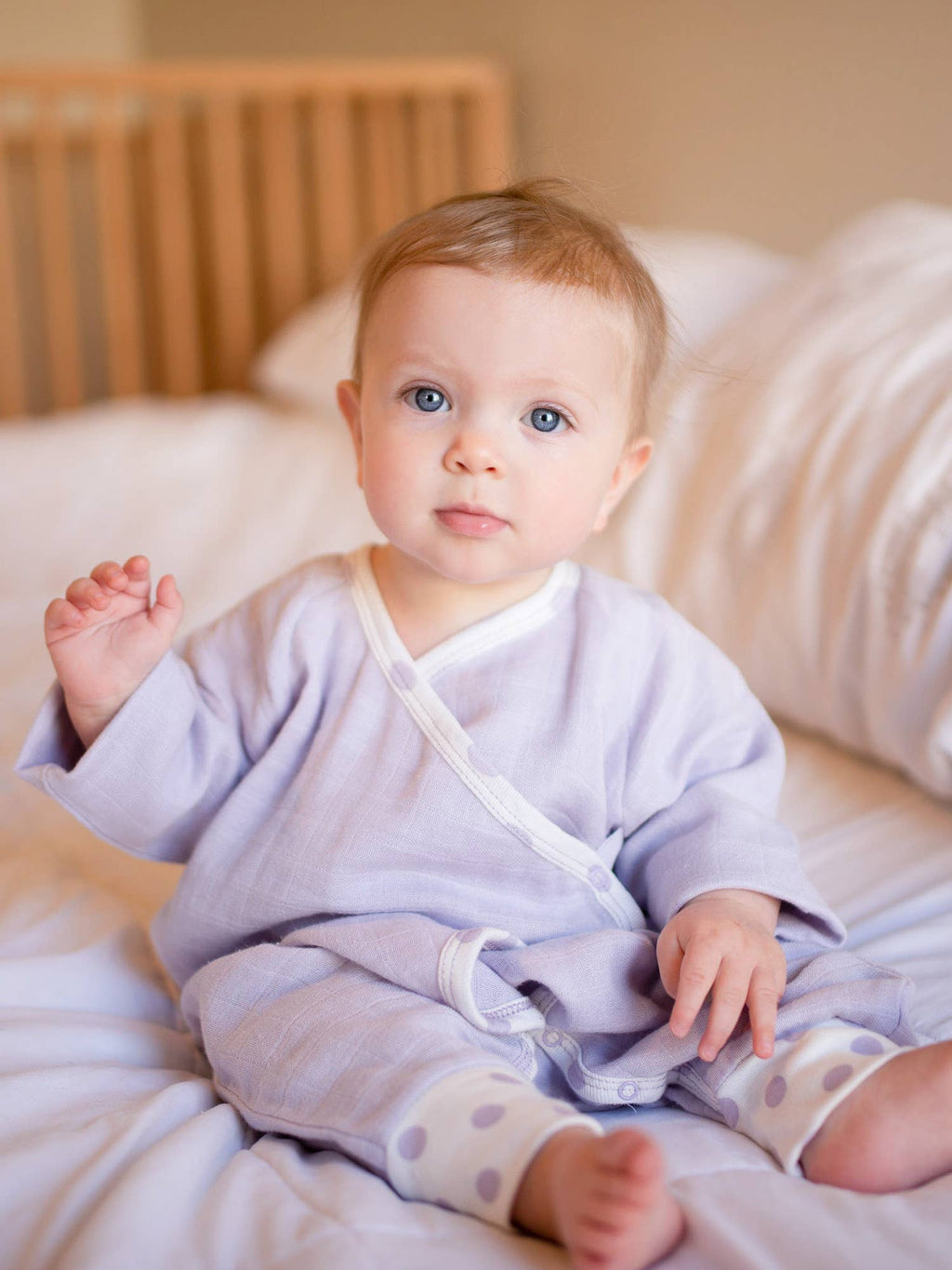 Organic Baby Muslin Side Snap Kimono, "Lavender"
