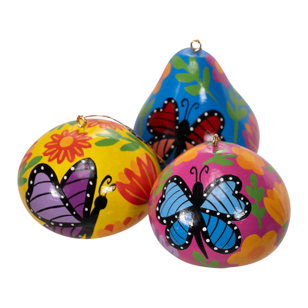 Hand Painted Butterfly Gourd Ornament^