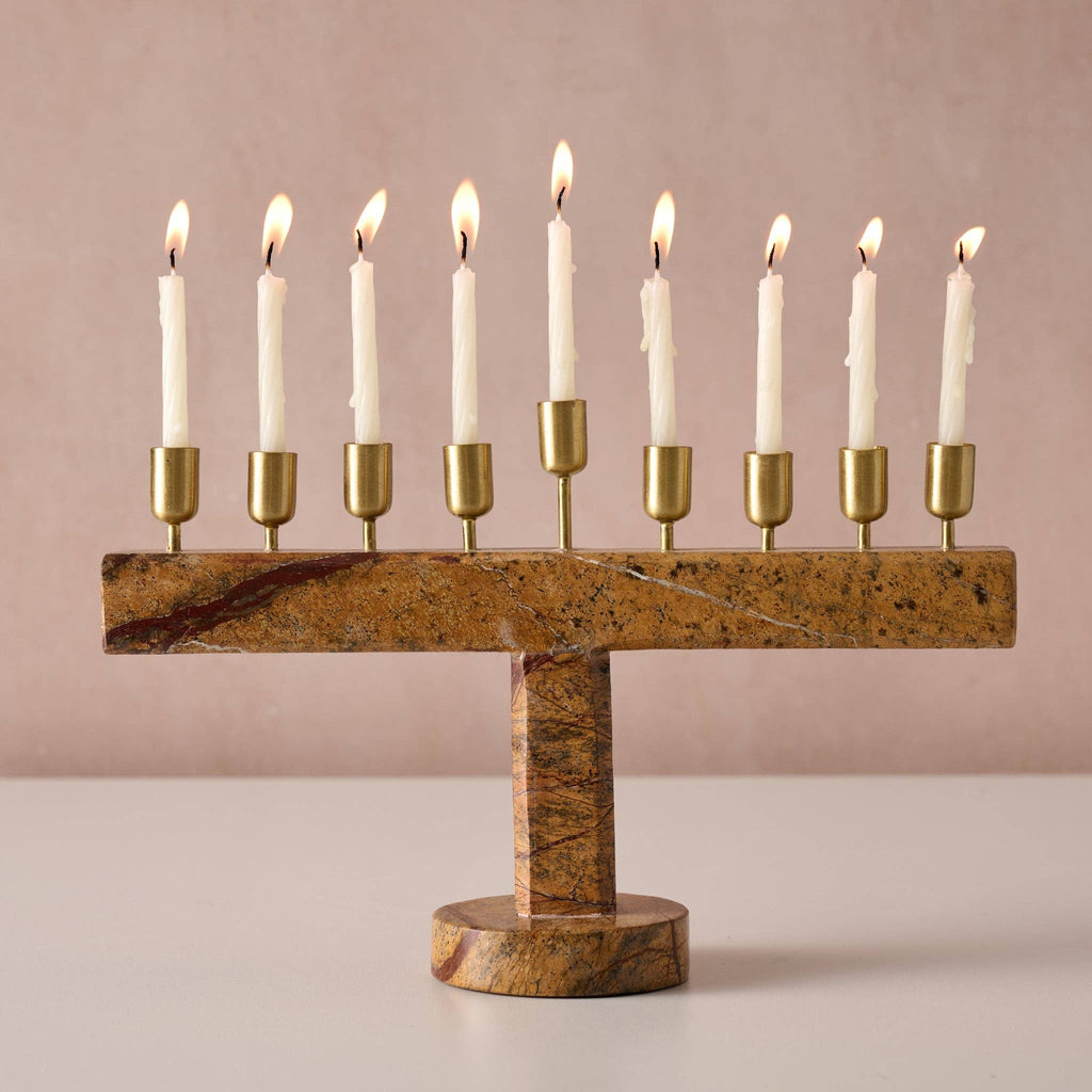 Roshanee Stone and Brass Menorah