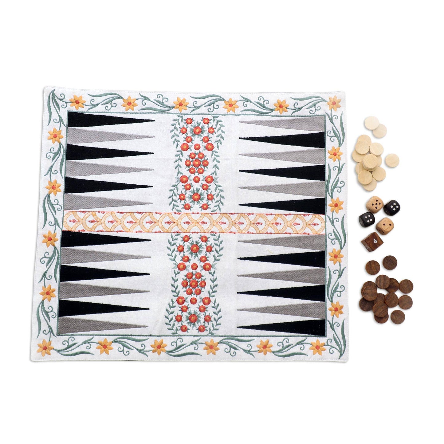 Yellow Garden Cotton Travel Backgammon Set