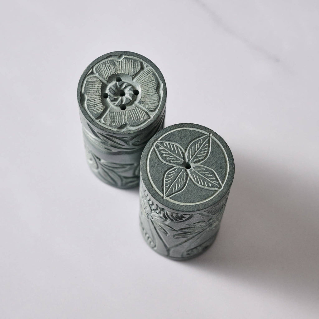 Valli Carved Palewa Stone Salt + Pepper Shakers