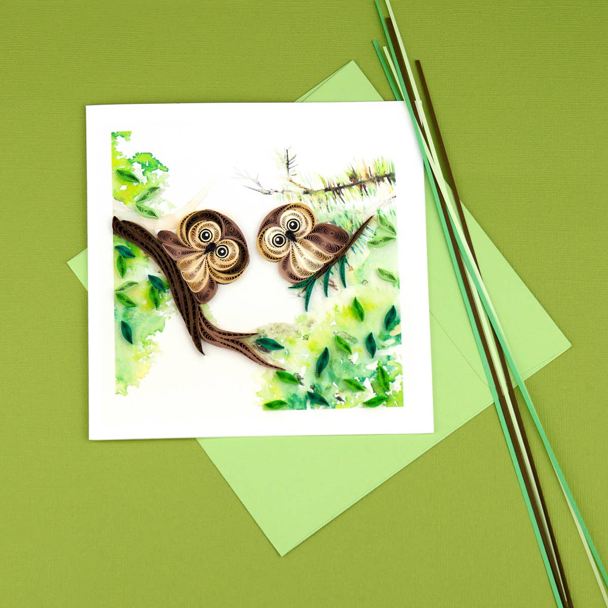 Quilled Greeting Card, "Owlets"