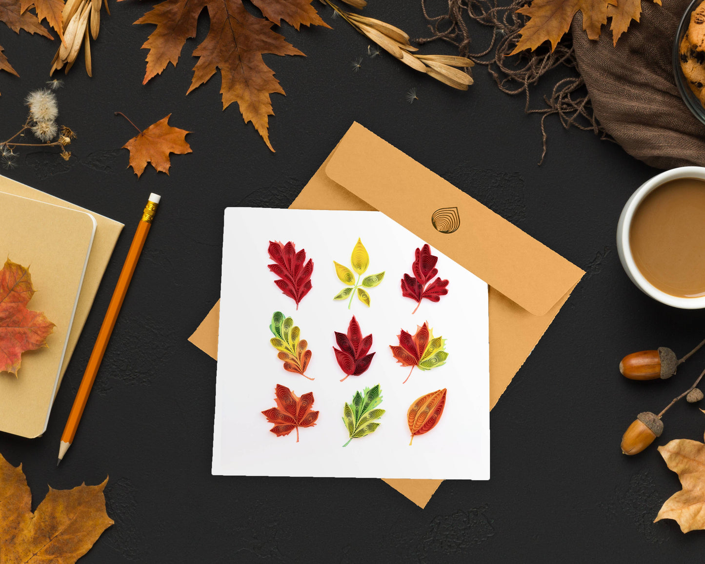 Quilled Greeting Card, "Fall Foliage Leaves"