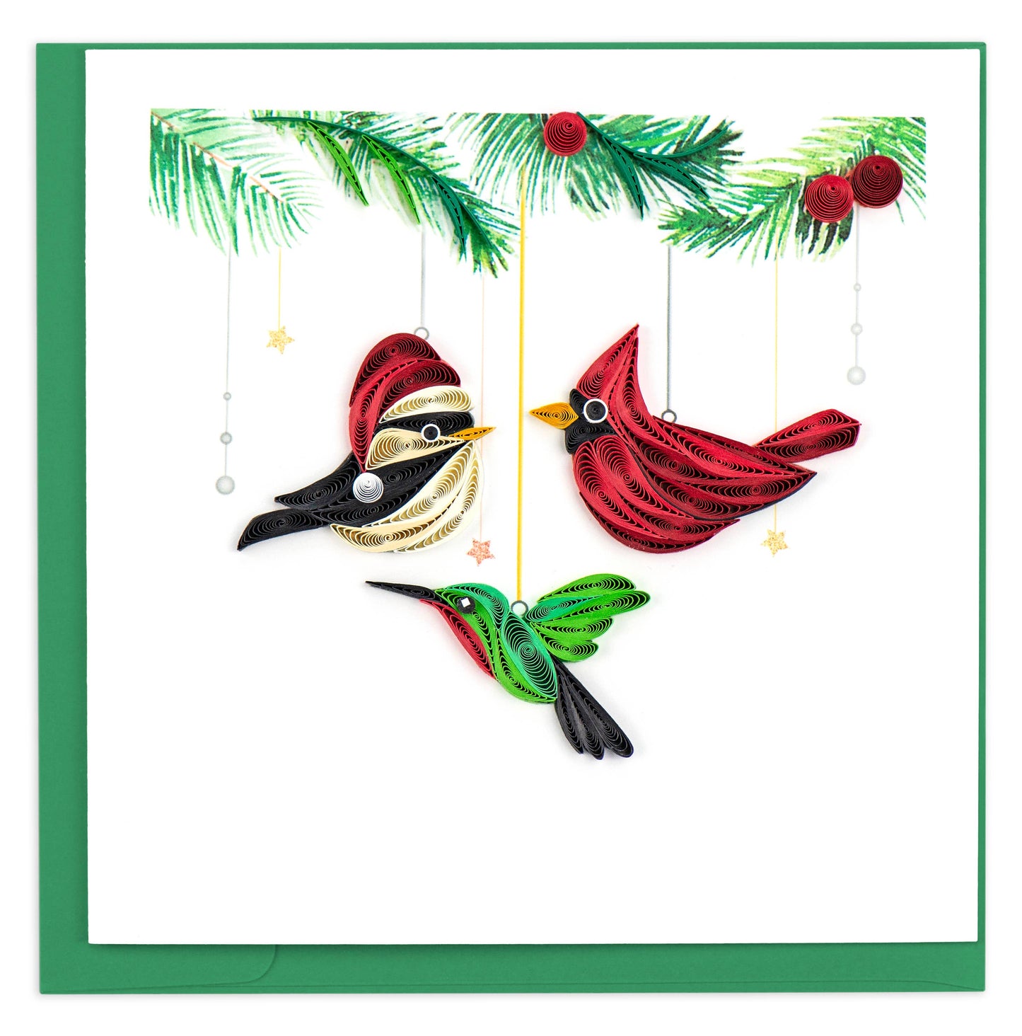 Quilled Greeting Card, "Holiday Bird Ornaments"