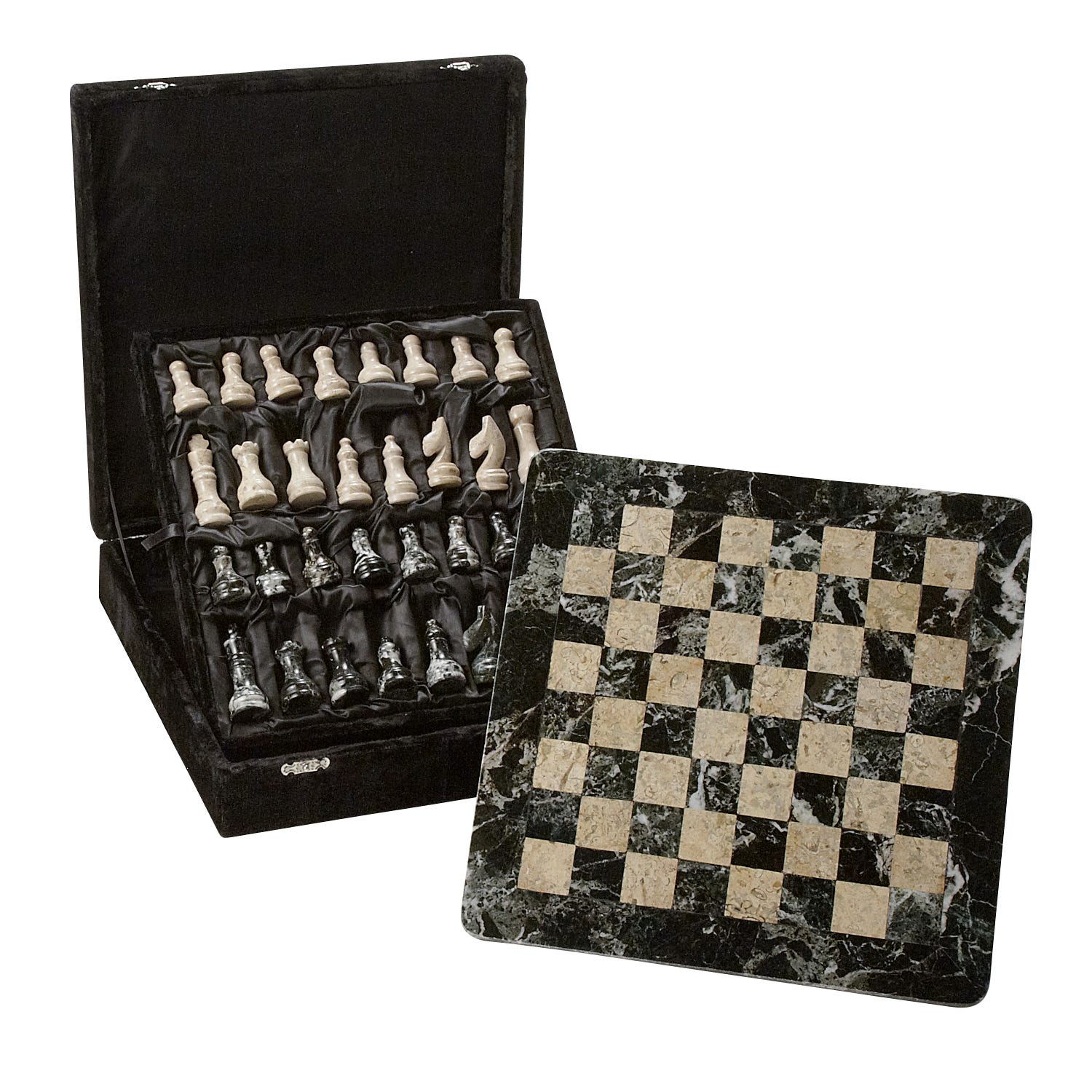 Chess set w/box coral/zebra stn