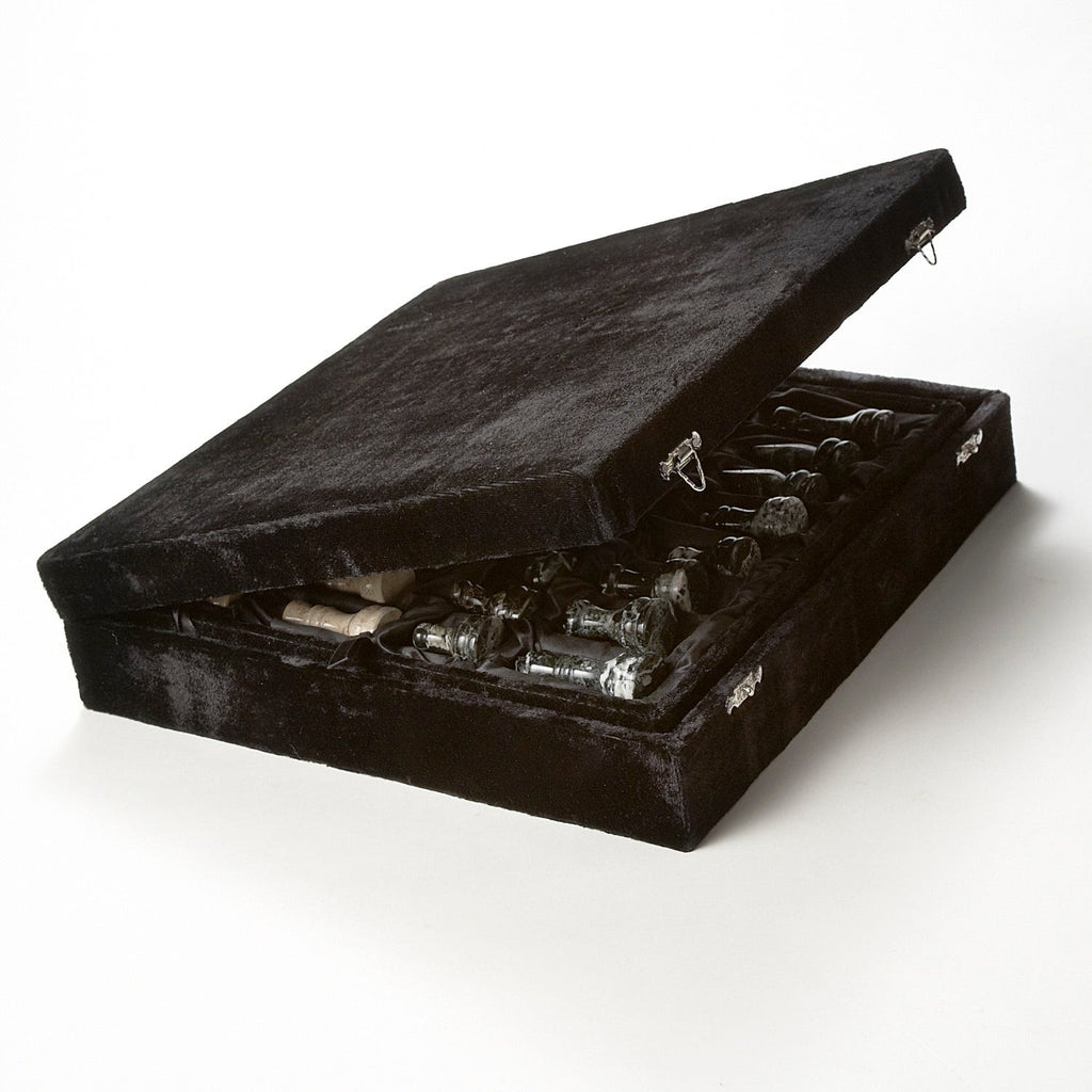 Chess set w/box coral/zebra stn
