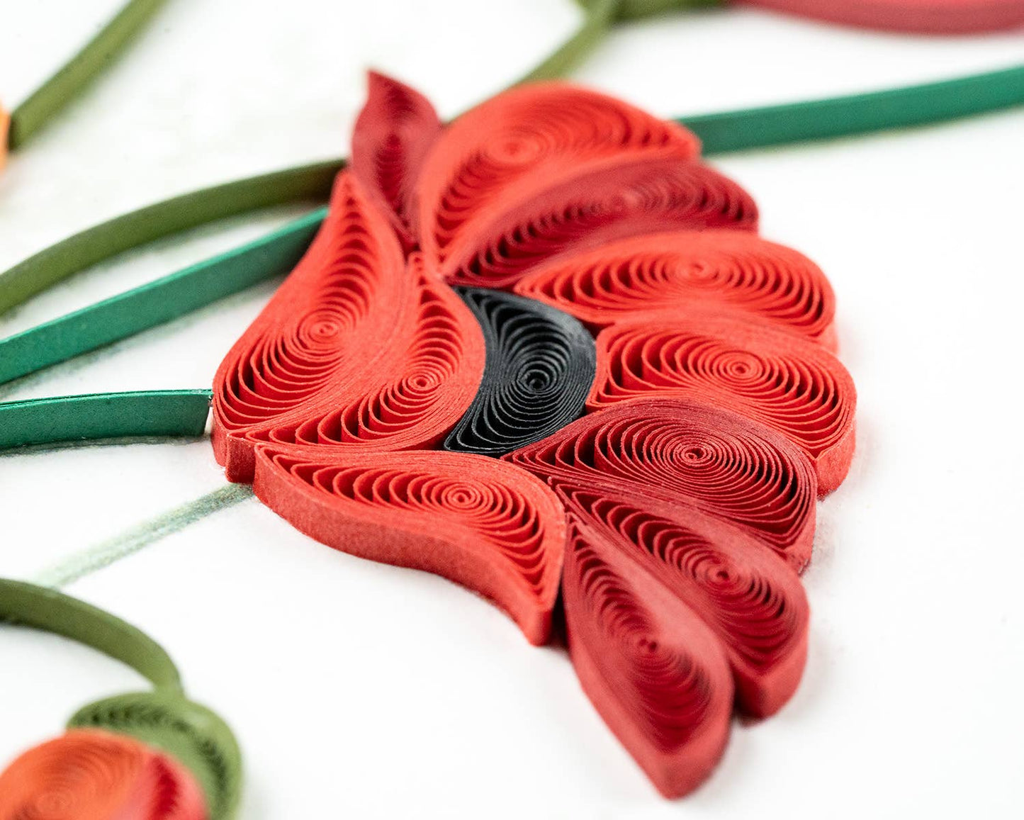 Quilled Greeting Card, "Red & Orange Poppies"