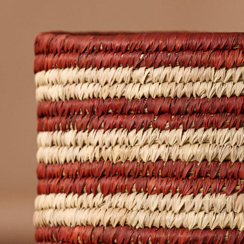 Burnt Orange Striped Palm Leaf Basket 14.5"