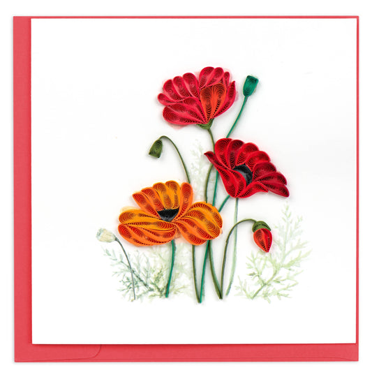 Quilled Greeting Card, "Red & Orange Poppies"