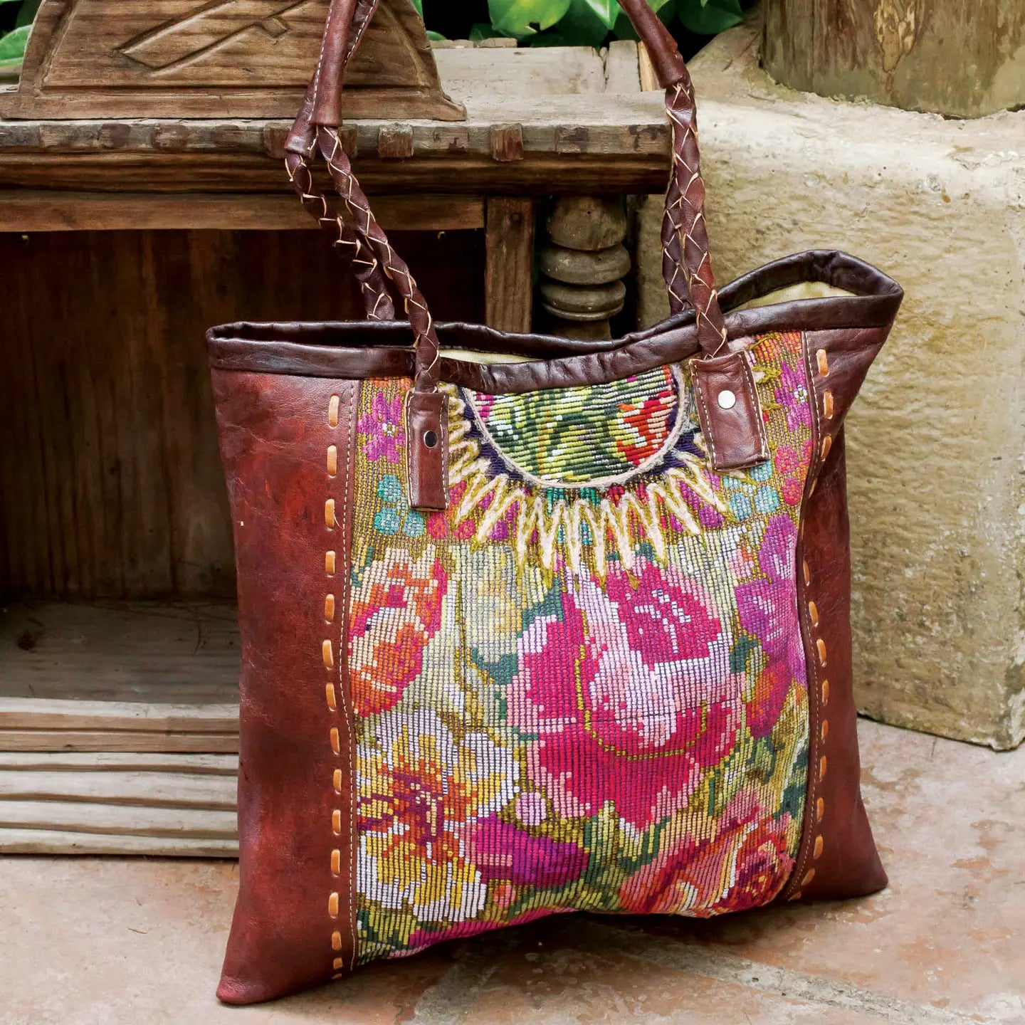 Tote, Huipile and Leather