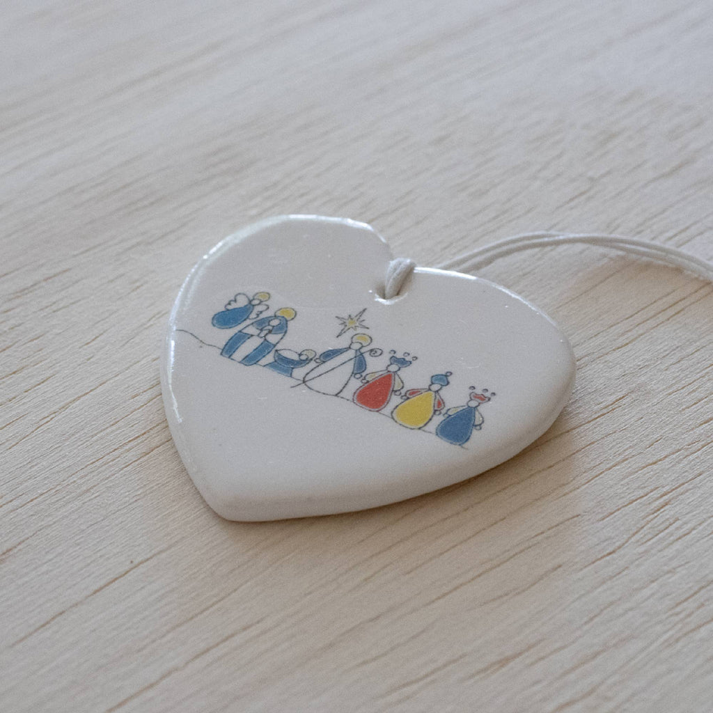 Heart Nativity Ornament, Ceramic