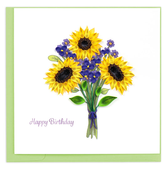 Quilled Greeting Card, "Birthday Sunflower Bouquet"