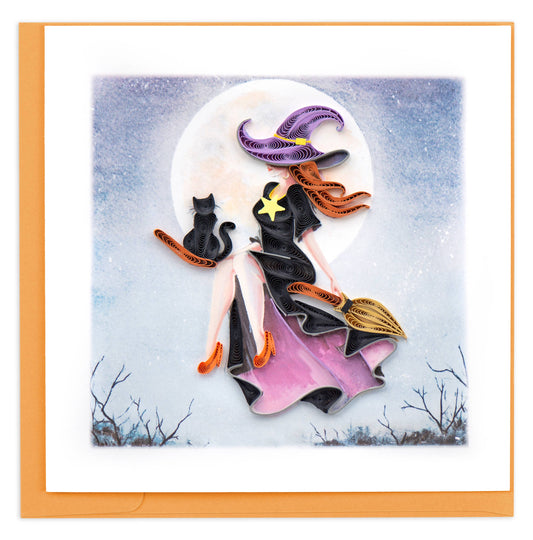 Quilled Greeting Card, "Witch on Broomstick"