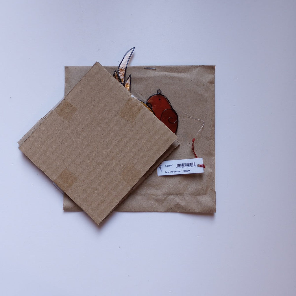 Suncatcher love birds capiz/mtl 4Wx5H orng/red