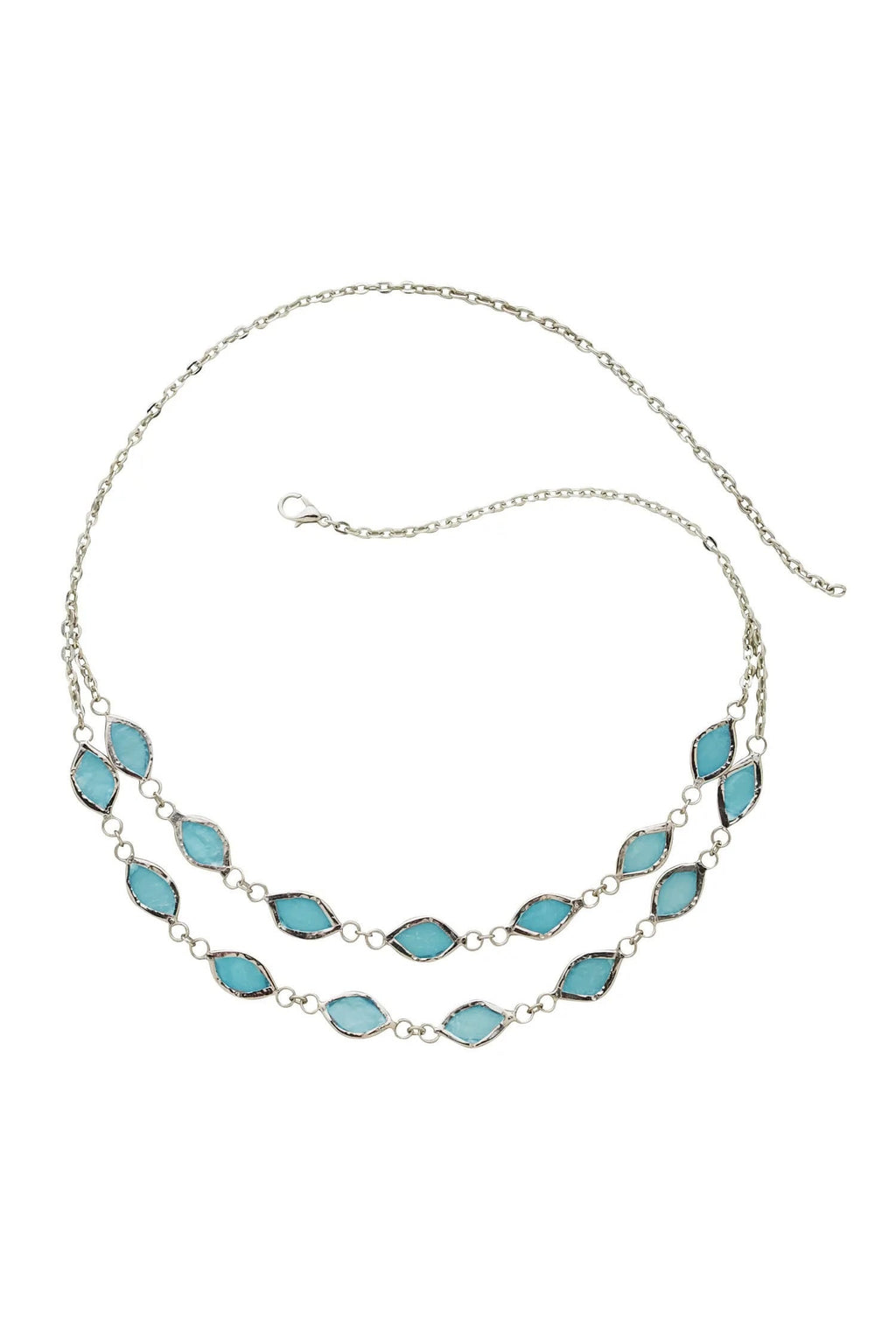 Necklace 2 tier oval capiz 18L blue/silver