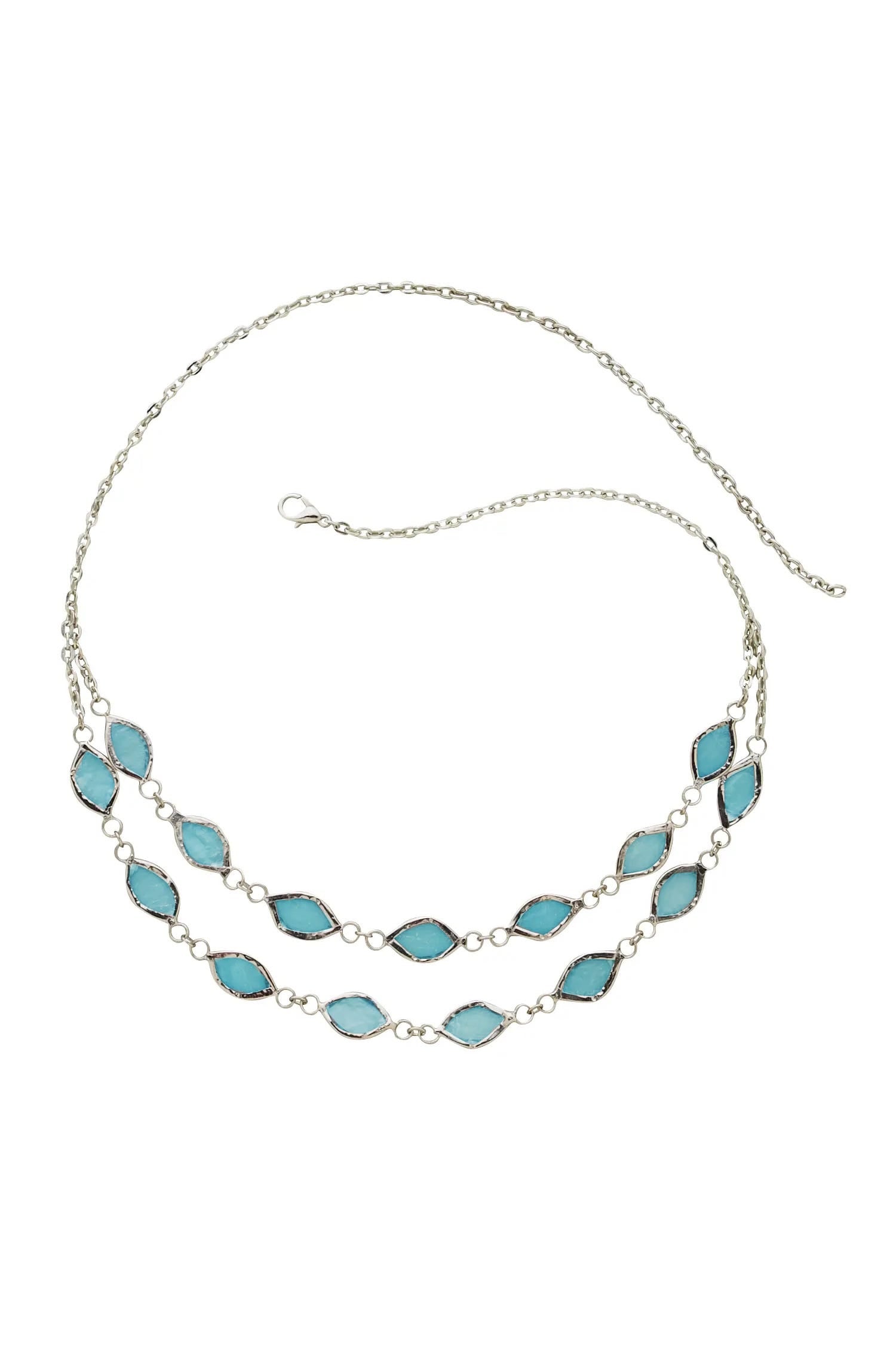 Necklace 2 tier oval capiz 18L blue/silver