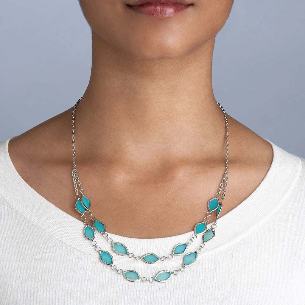Necklace 2 tier oval capiz 18L blue/silver