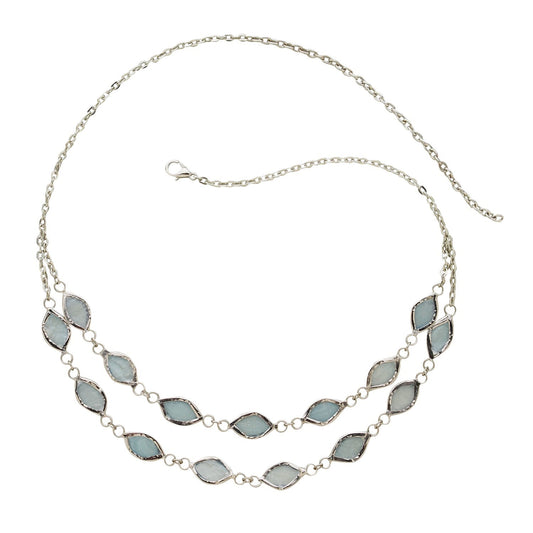 Necklace 2 tier oval capiz 18L blue/silver