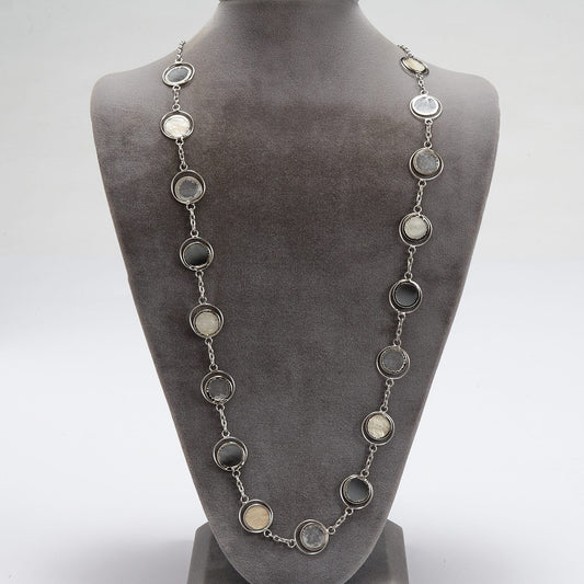 Necklace circles capiz 40L cream/gray/silver