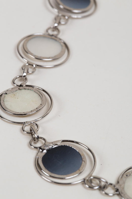 Necklace linked circles capiz 22L gray/cream