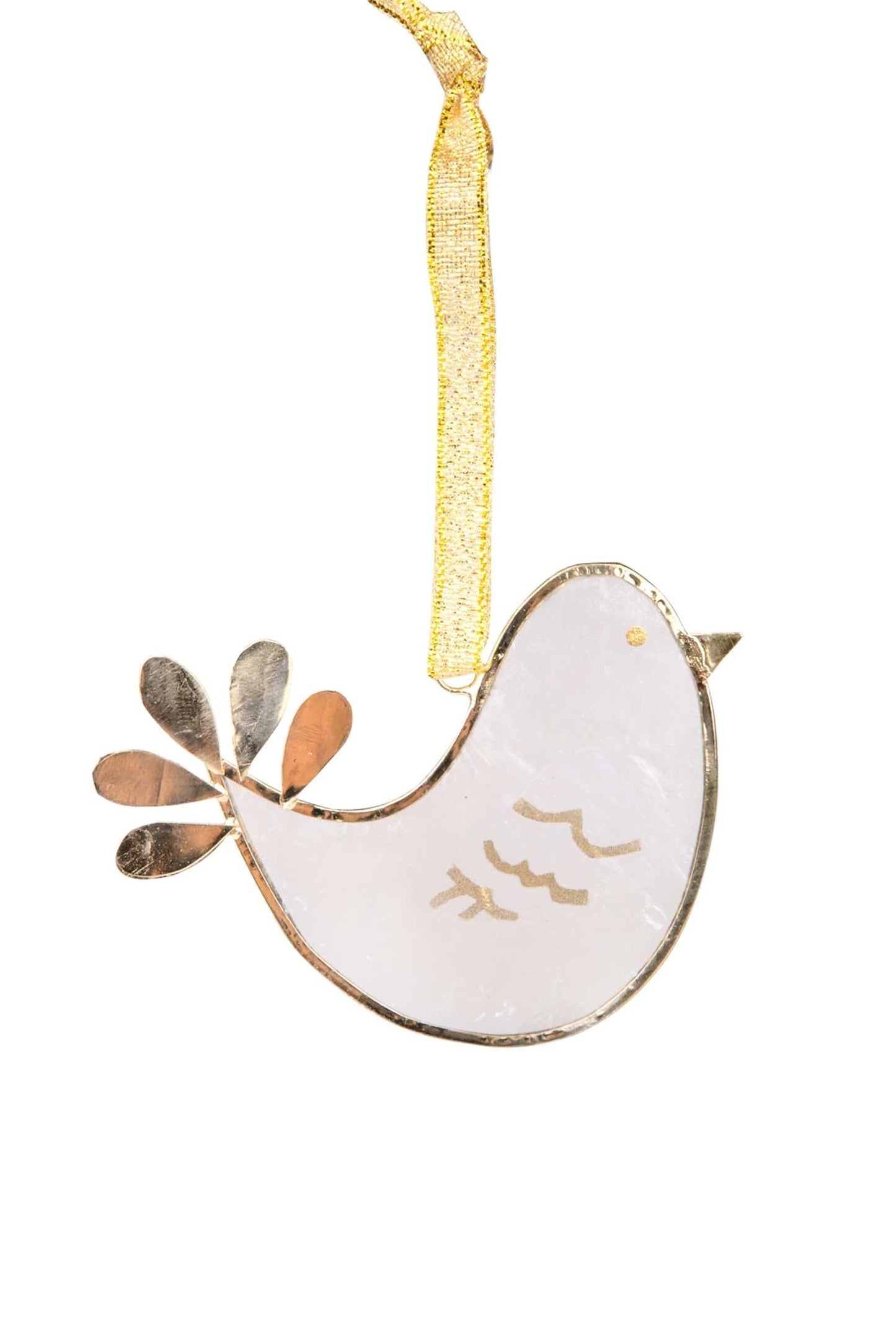 Ornament dove M/3 capiz/metal 2.25H cream/gold