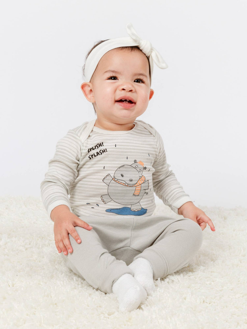 Organic Graphic Bodysuit, "Splash Hippo"
