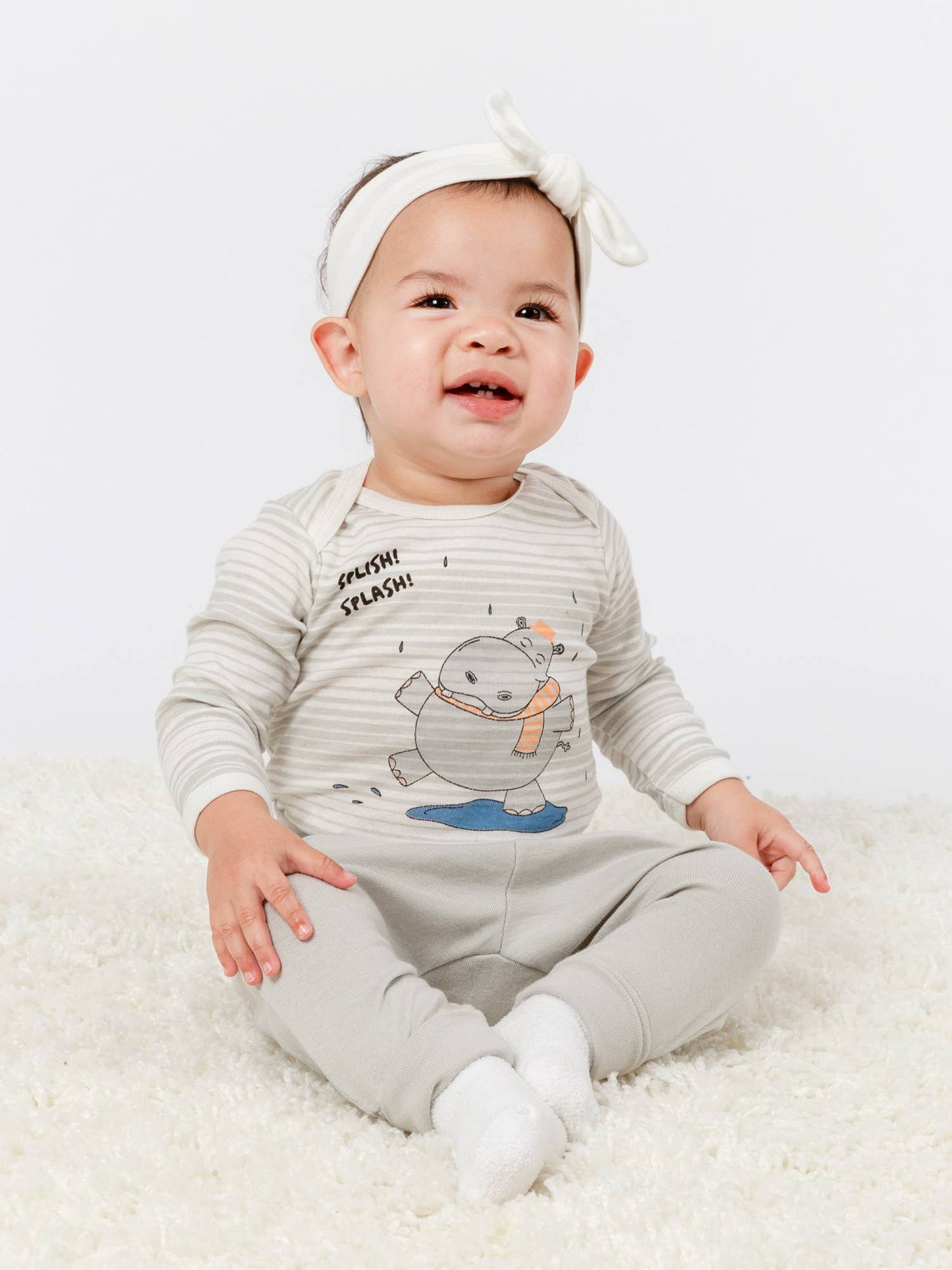 Organic Graphic Bodysuit, "Splash Hippo"