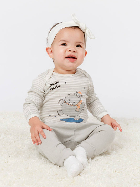 Organic Graphic Bodysuit, "Splash Hippo"