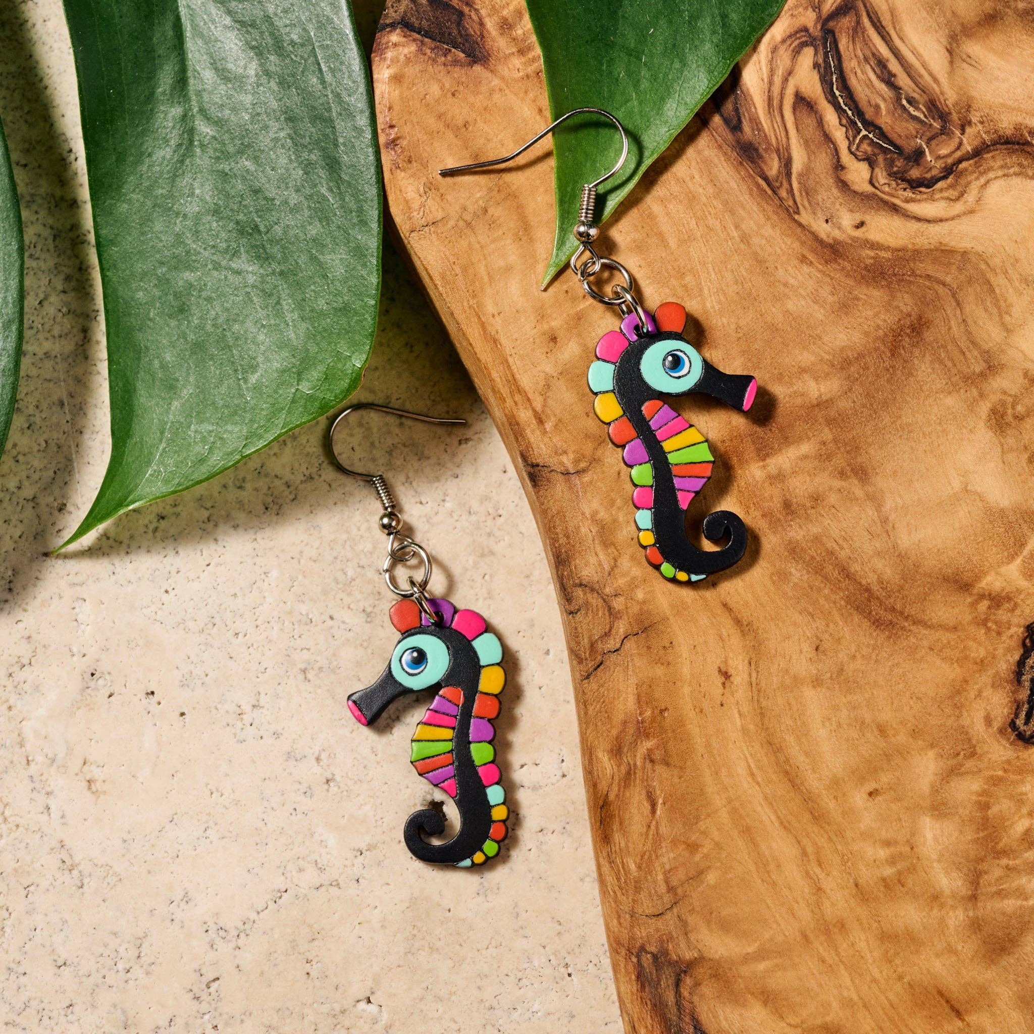 Hand Painted Gourd Seahorse Earrings