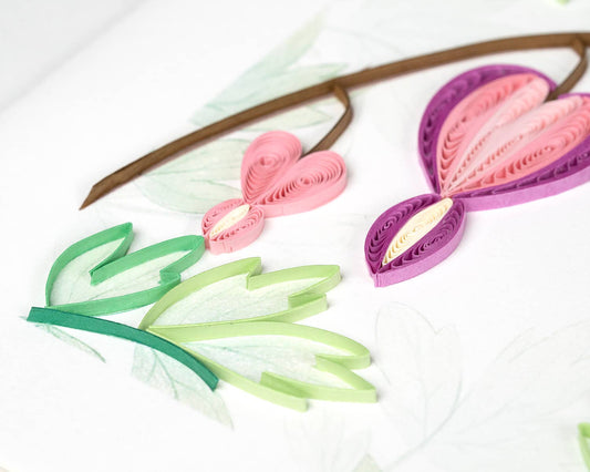 Quilled Greeting Card, "Bleeding Heart Flowers"