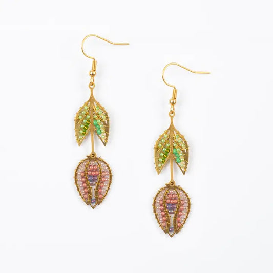 Earrings, Beaded Hanging Tulip