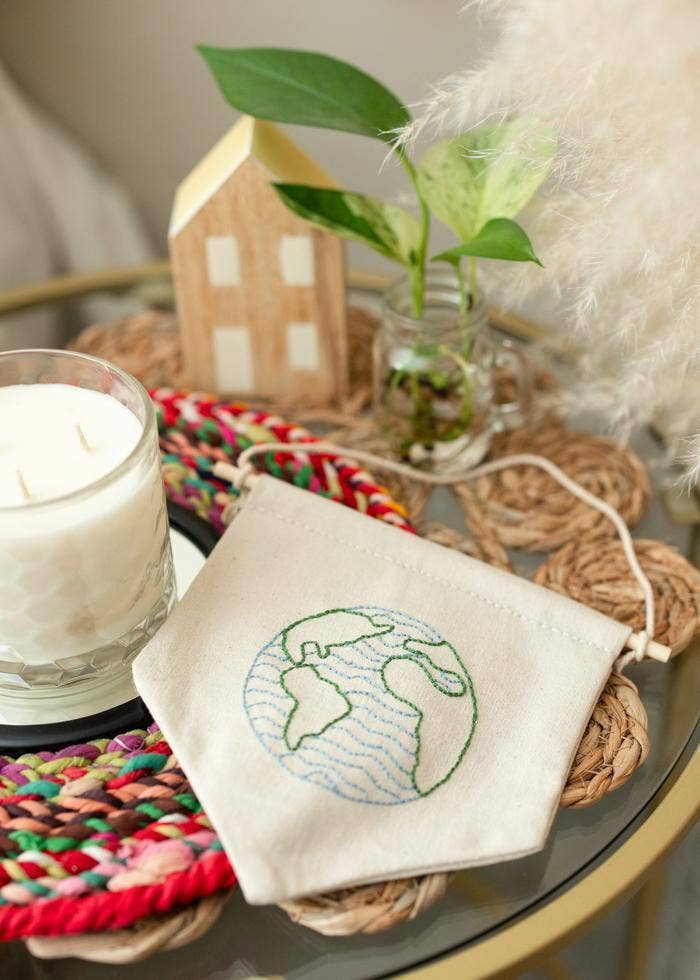 Hand-Embroidered Globe Pennant
