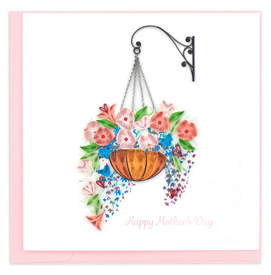 Quilled Greeting Card, "Mother's Day Hanging Flower Basket"