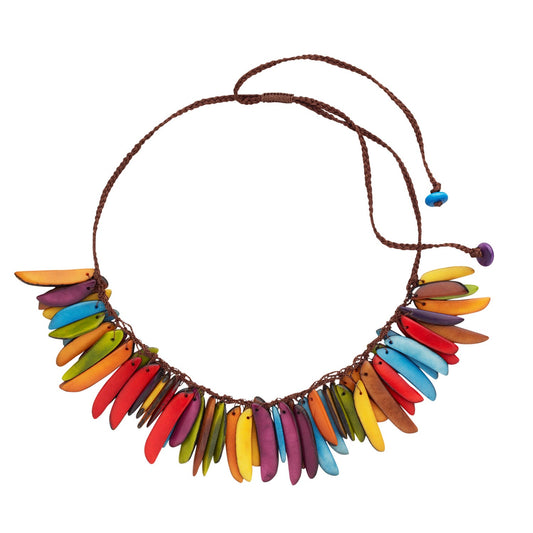 Necklace hanging thin slices tagua/cord multi