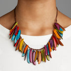 Necklace hanging thin slices tagua/cord multi