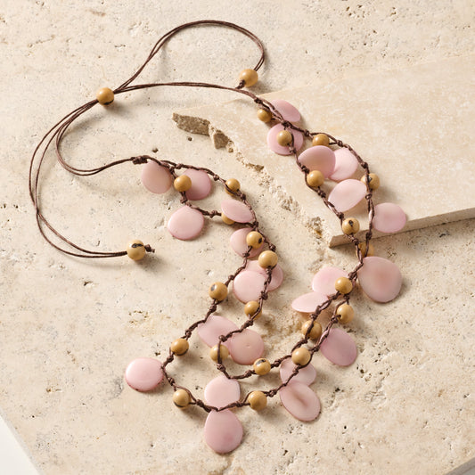 Necklace tagua/pambil seed/cttn 32L pnk/crm