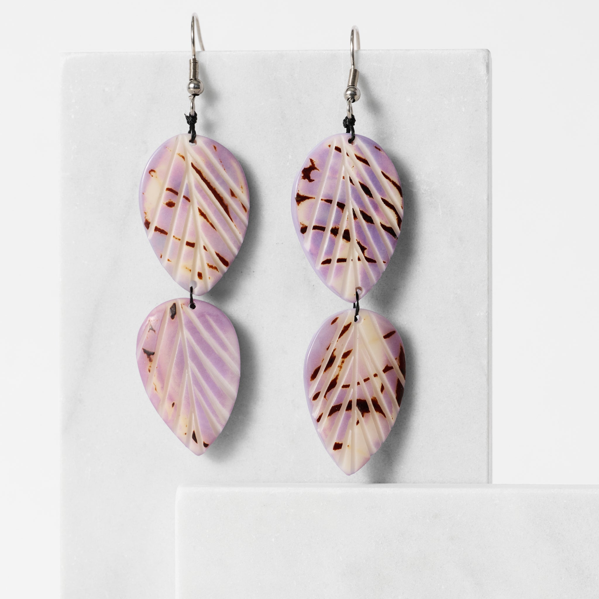 "Twin Leaf" Tagua Dangle Earrings
