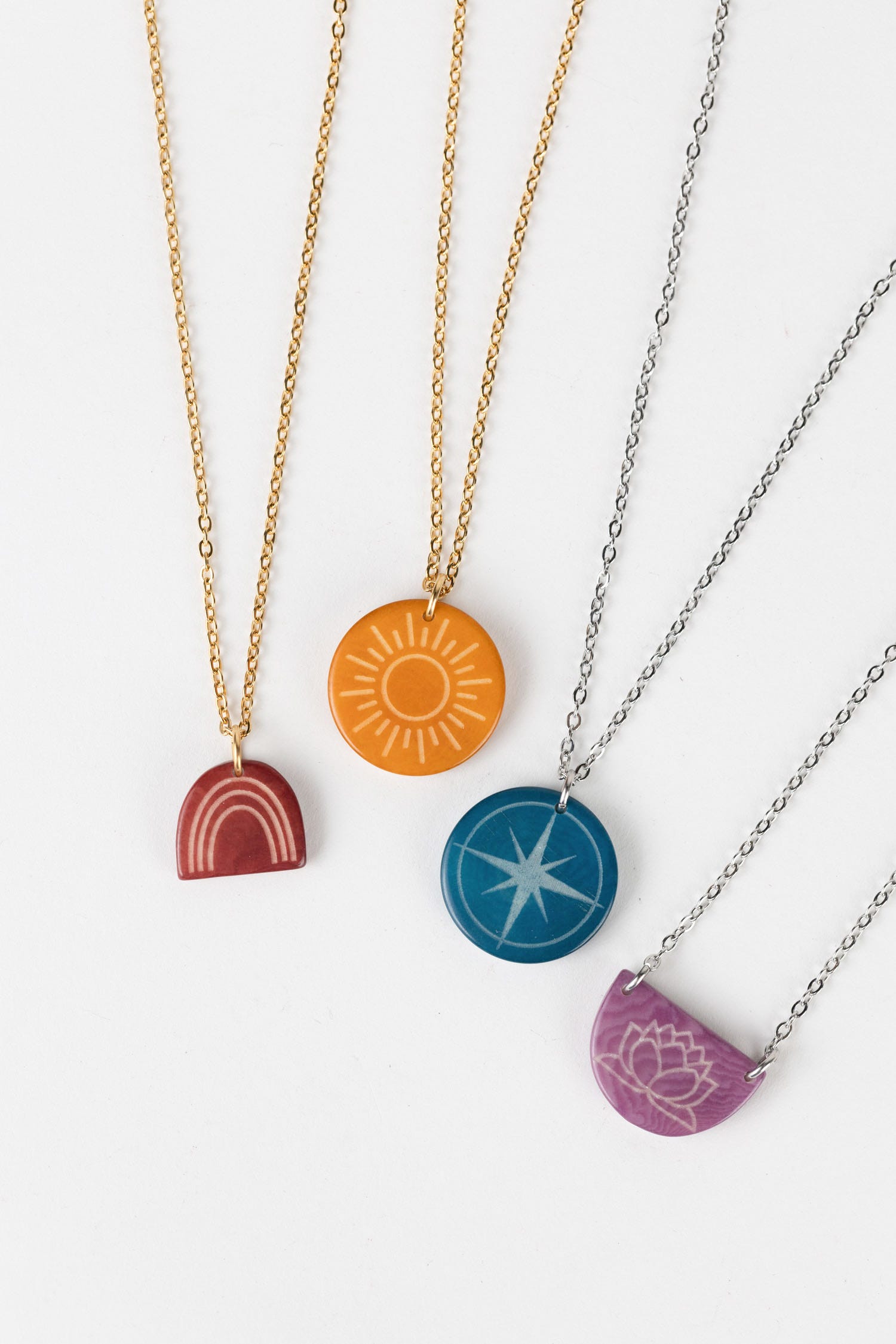 Necklace compass blessing pend tagua 16L teal/silv