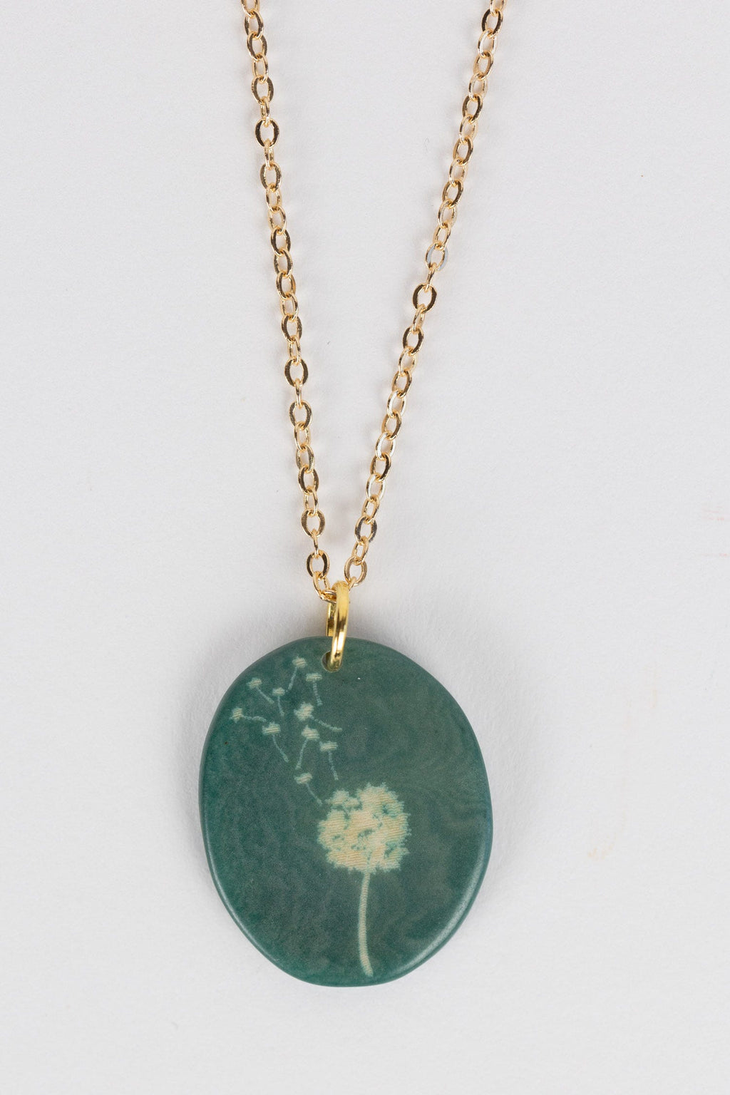 Necklace wishes dandelion etched tagua 17L sage