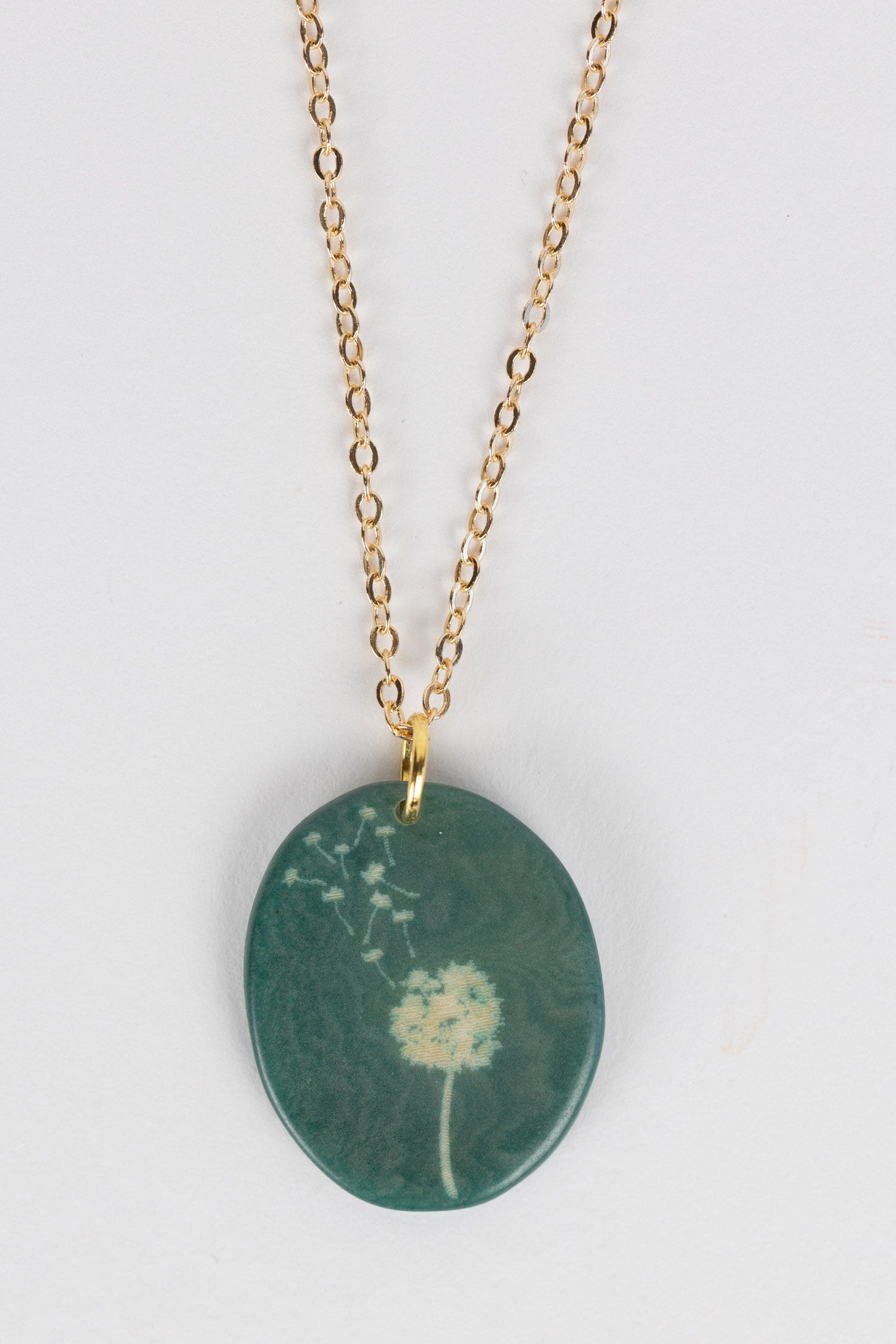 Necklace wishes dandelion etched tagua 17L sage