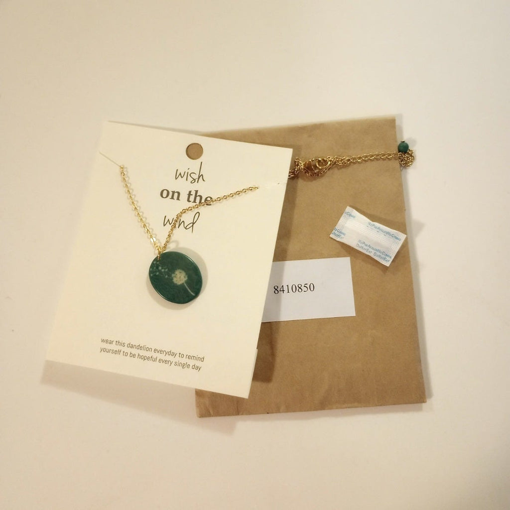 Necklace wishes dandelion etched tagua 17L sage