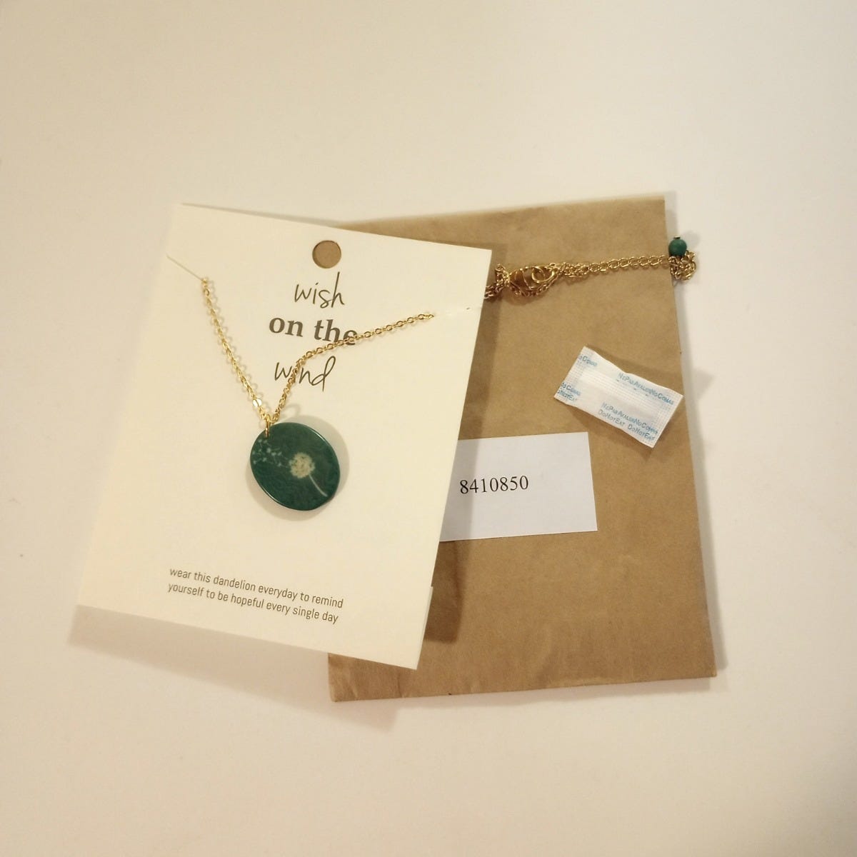Necklace wishes dandelion etched tagua 17L sage