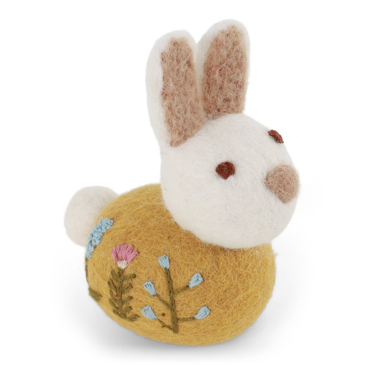 Felted Sitting Bunny with Flower Embroidery, Ochre