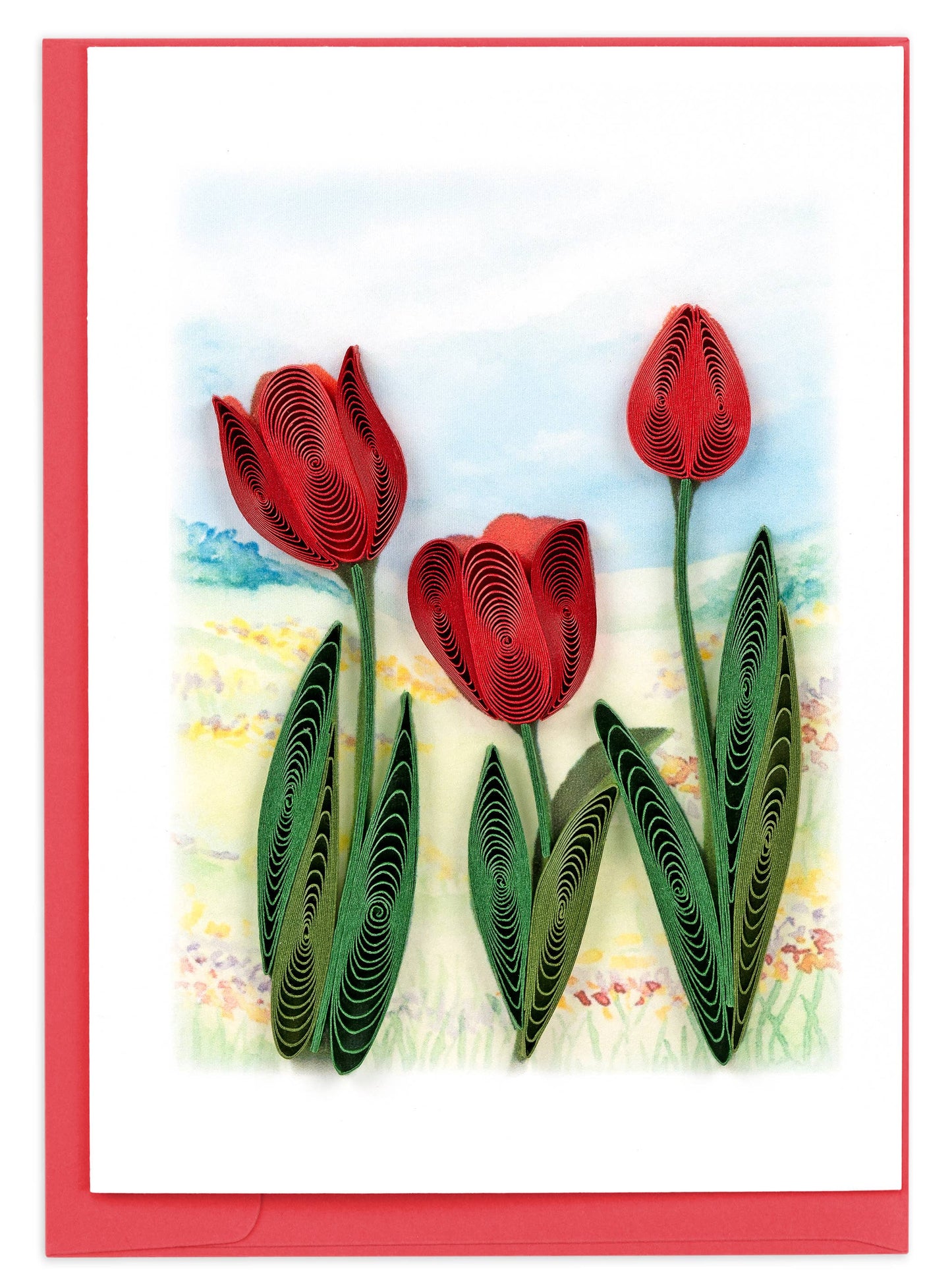 Quilled Gift Enclosure, "Red Tulip Field"