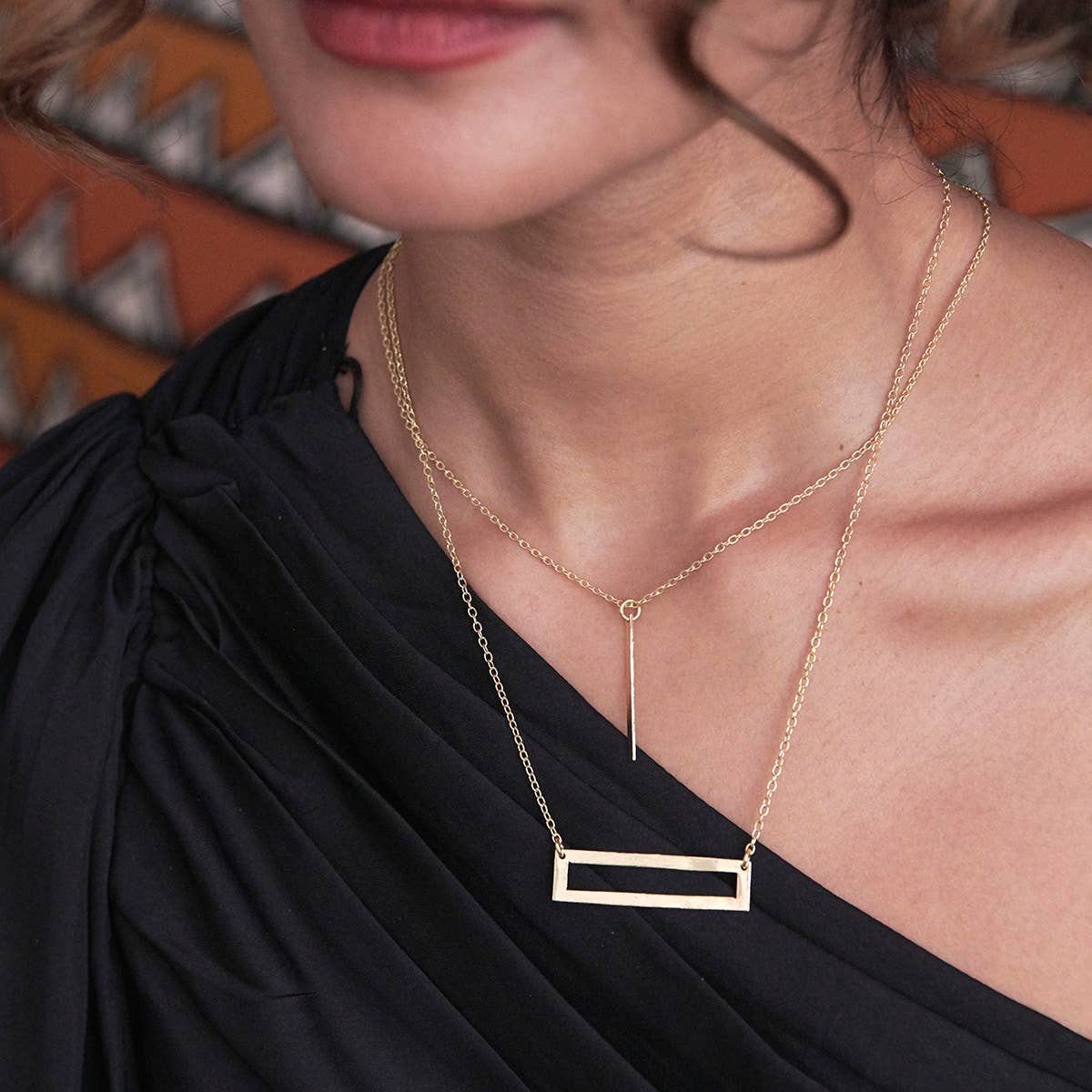 Cutout Rectangle Pendant Necklace
